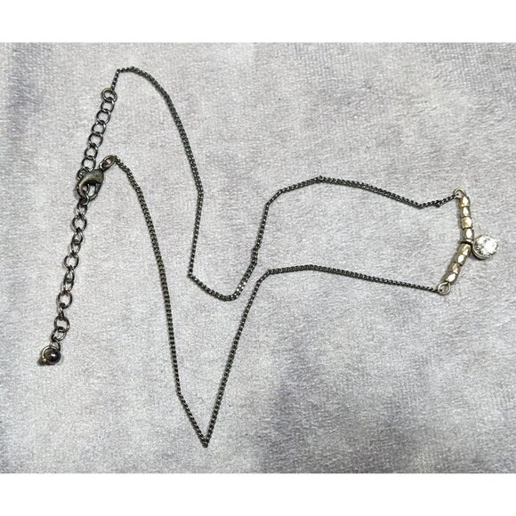 Minimalist Brutalist Silver And Gold Tone Rhinestone Pendant Necklace - Picture 6 of 6